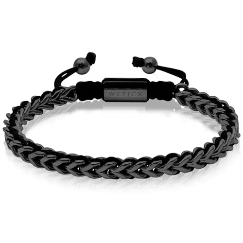 18K Gold-Plated Bracelets for Men Franco Link Chain Adjustable | Stainless Steel Bracelet, Gold Beads Bracelet, Handcrafted Braided, Mens Jewelry Birthday Gift for Men - color: Black