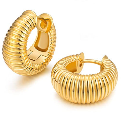 Small Huggie Hoop Earrings For Women, Real Gold Plated Croissant Square Round Earrings Lightweight Everyday Jewelry Hypoallergenic for Sensitive Ears - color: Gold Croissant Hoop