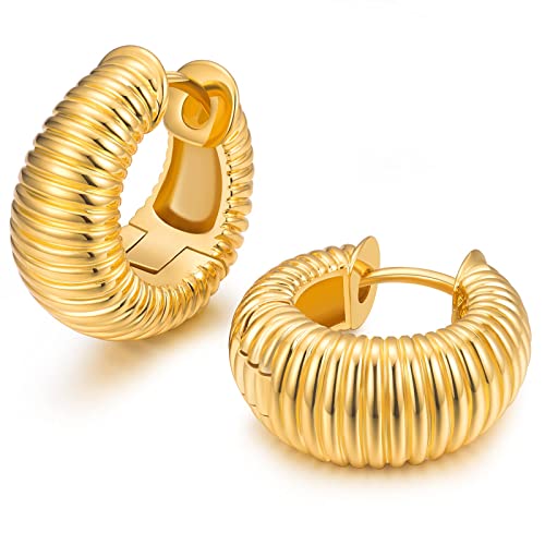 Small Huggie Hoop Earrings For Women, Real Gold Plated Croissant Square Round Earrings Lightweight Everyday Jewelry Hypoallergenic for Sensitive Ears - color: Gold Croissant Hoop