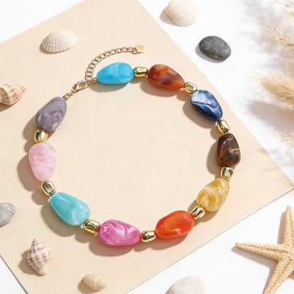 Rainbow Beaded Necklace for Women - Boho Necklaces Chunky Necklace for Summer Vacation Jewelry, Colorful Seed Bead Choker Statement Necklace - color: Thickest A