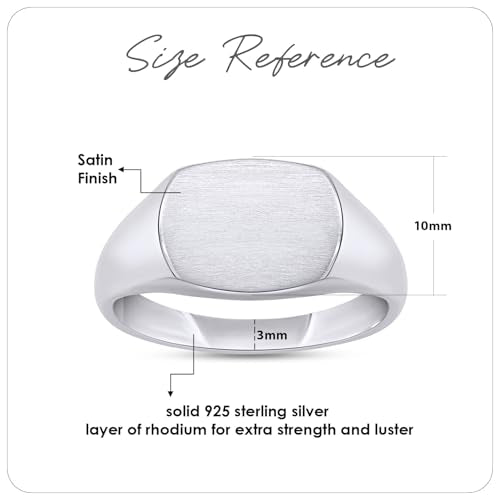 Plain Signet Band Ring Square Shaped In 14K Gold Plated Sterling Silver Satin Finish Statement Ring For Him Her - color: White Gold