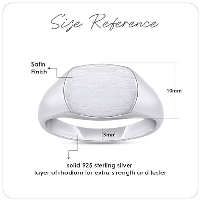 Plain Signet Band Ring Square Shaped In 14K Gold Plated Sterling Silver Satin Finish Statement Ring For Him Her - color: White Gold