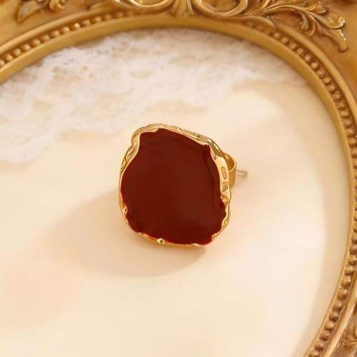 Chunky Gold Big Black CZ Enamel Drip Rings for Women Statement, Unique Large Crystal Silver Cocktail Ring Set Punk Geometric Jewelry Accessories Gifts - color: Red 2