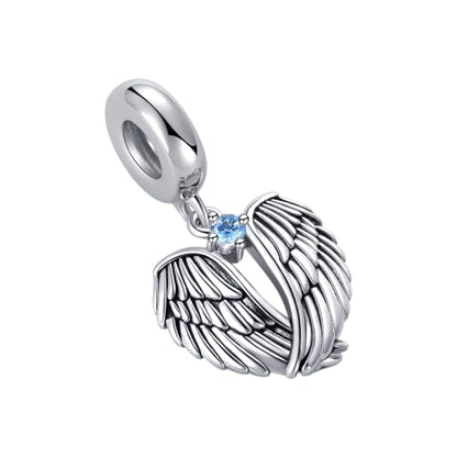LSxAB Guardian Angle Wings Jan-Dec Birthstone Charm Compatible with Pandora Charms Bracelets for Women Charm - style: 03 Blue