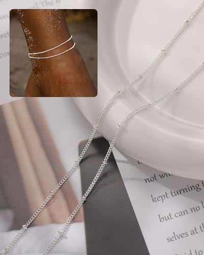 Gold Silver Ankle Bracelets for Women Waterproof 14K Gold Plated Anklets for Women Non Tarnish Dainty Layered Beaded Heart Anklet Set Summer Beach Foot Chain Jewelry Gifts Trendy Stuff - color: A- Beaded Anklets- Silver