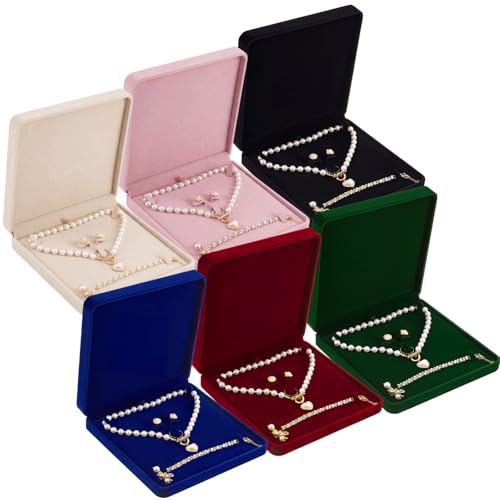 6 Pcs Velvet Jewelry Set Box Jewelry Display Case Earring Ring Bracelet Necklace Gift Box Pearl Necklace Storage Case for Mother's Day Wedding Travel Anniversary (Multicolor) - color: Multicolor