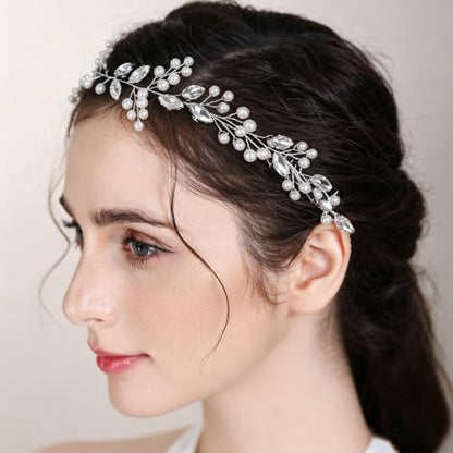 Hair Vine for Women Bridal Hair Comb for Bride Pearls Crystal Hair Comb Slide SILVER