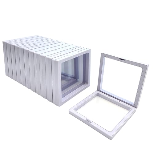 12PCS 3D Floating Frame Display Stand, Jewelry Box, Gift Box, Ornament Organizer, Small Travel Jewelry Box, PE Film Anti-Oxidation, Suspended Display Box Stackable (White, 4.33 * 4.33) - color: White, size: 4.33 * 4.33