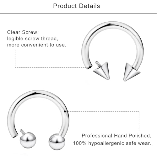 Lcolyoli 16g Septum Rings Internally Threaded Surgical Steel Septum Jewelry Lip Rings Hoop Labret Jewelry Snake Bite Piercing Jewelry Horseshoe Earrings Daith Piercing Jewelry for Women Men - color: 16g,Inner diameter:8mm,silvertone