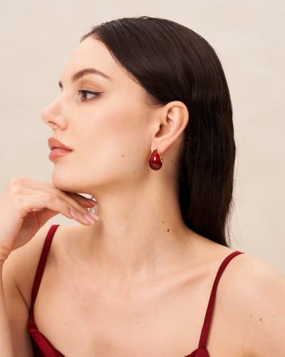 SNGIA Oval C Shape Chunky Dangle 18K Gold Plated Hoops with Colored Resin Gemstone Statement Earrings for Women by SNGIA, (Green, Brown, Blue, Pink, White, Cream), Long Bold Drop Handmade Exaggerated Irregular Trendy Bohemian Jewelry Gifts, Unique Danglin