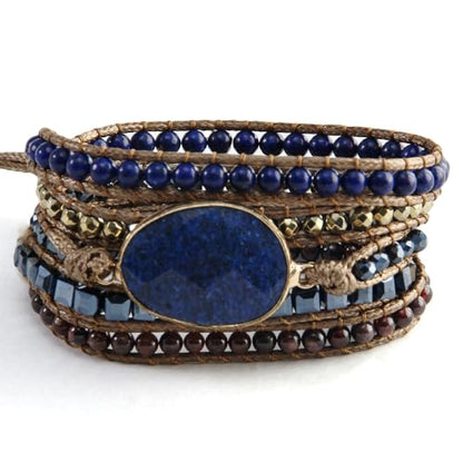 Women Wrap Bracelets Boho Natural Stone Jasper Turquoises Strand Bracelet Jewelry Collection - color: Obsidian