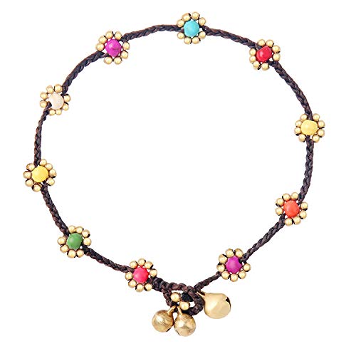 Made by Nami Boho Surfer Anklet Waterproof & Adjustable Beaded Anklets for Women Beachy Ankle Bracelet Made from Waxed Cotton Rope and Beads for Summer and Hippie Style - color: Multi Beads