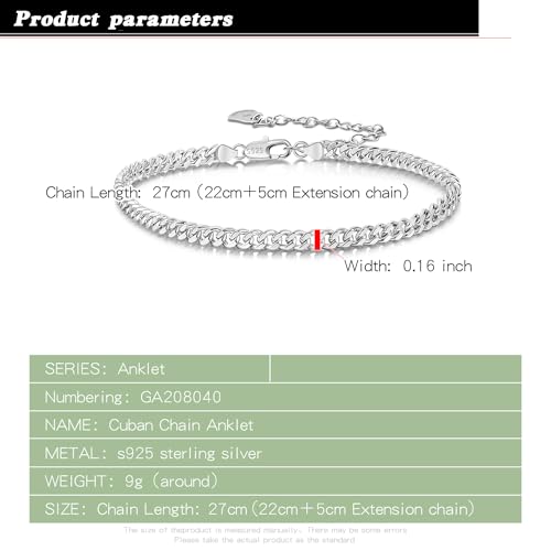 Dankadi 925 Sterling Silver Anklets Bracelet Women/Men Waterproof Simple Durable Chopin Chain/Cuban Link/Figaro/Box/Twist Rope Chain For Beach Foot Jewelry Gift - color: 4MM Cuban Chain, size: 30cm