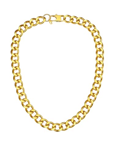ChainsPro Cuban Link Chain for Women,Stainless Steel Chunky Necklace Silver/Gold Plated Thick Chain Choker, 12/16/20 mm Width,18" and 20" Punk Hip Hop Trendy Non Tarnish Jewelry Gifts - color: Gold Plated, style: 12mm-18"