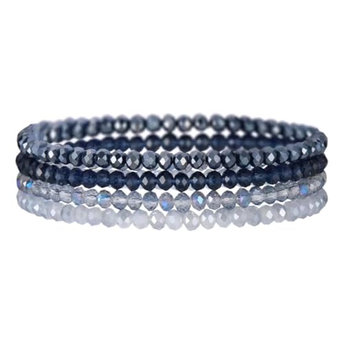 Boho Colorful Stackable Crystal Glass Beads Stretch Bracelets Multilayered Bracelets for Women Bohemian Jewelry - color: Dark Blue 4pcs