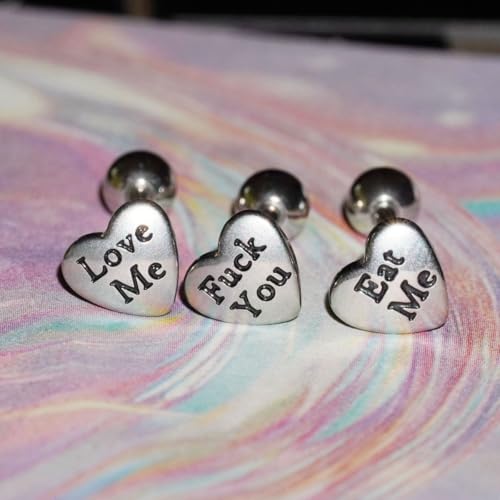 14G Stainless Steel Heart Letter Tongue Rings for Women Silver Tongue Piercing Jewelry Cartilage Conch Straight Barbell Studs Tongue & Cartilage Piercing Jewelry 16mm - style: Style3