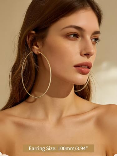 FindChic Thin Hoop Earrings for Women,Silver/Black/Gold Plated 20-100mm - color: Gold, size: 100mm