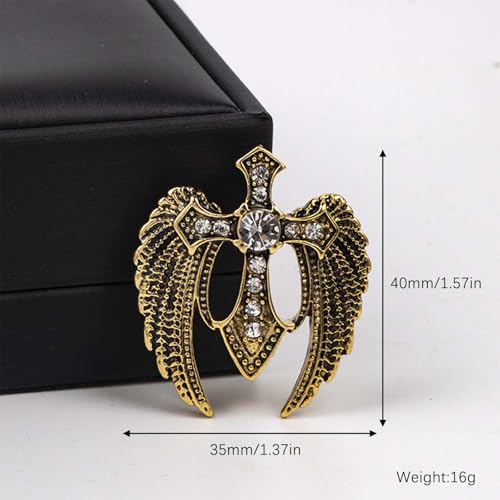 HETICA Vintage Animal Dragon Skull Wolf Crown Lion Brooch for Men Women Suit Tie Dress Lapel Pin Fashion Jewelry - style: Vintage Gold Wing Cross