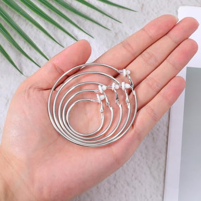 5 Pairs Stainless Steel Clip on Earrings Hoop 5 Sizes 30/40/50/60 /70mm Earrings for Women Thin Lightweight Dangle Set