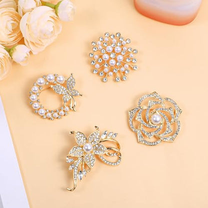 4pcs Brooches and Pins for Women, Flower Brooch, Crystal Pearl Brooch, for Women Fashion Accessories - style: Classic