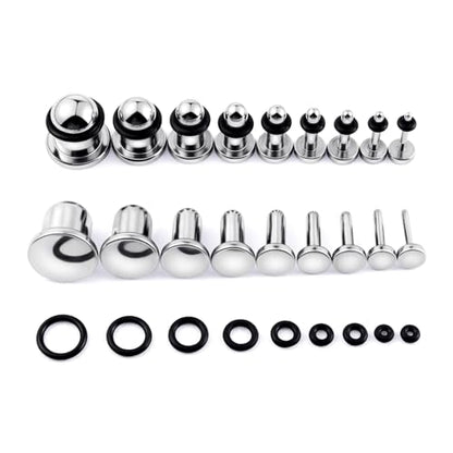 9 Pairs Ear Stretching Kit Stainless Steel Ear Plugs Ear Gauges Ear Expanders Set Flat Back Earring Stretching O-Shaped Rings Body Piercing Jewelry for Men Women 14G-00G - color: Silver