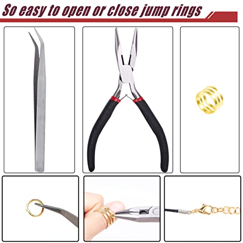 YUGDRUZY Jump Rings for Jewelry Making Kit, 1500 pcs Jewelry Repair Kit for Necklace Bracelet, Lobster Clasps and Closures Repair Supplies Kit with Pliers Tweezers-Rose Gold - color: Rose Gold
