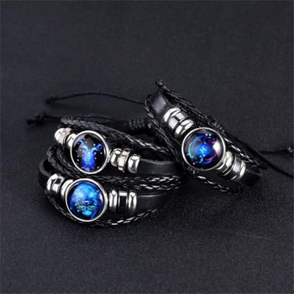 2Pcs Twelve Zodiac Leather Bracelet - Adjustable Zodiac Jewelry Accessory - color: Aries
