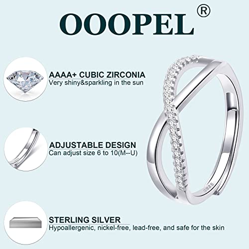 OOOPEL Sterling Silver Adjustable Ring S925 Silver Rings for Women Cubic Zirconia Twist Love Knot Dainty Ring Silver Minimalist Open Finger Rings Silver Thumb Sterling Silver Ring - color: figure eight ring CZ