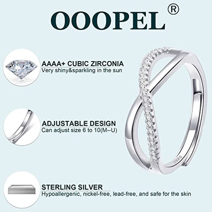 OOOPEL Sterling Silver Adjustable Ring S925 Silver Rings for Women Cubic Zirconia Twist Love Knot Dainty Ring Silver Minimalist Open Finger Rings Silver Thumb Sterling Silver Ring - color: figure eight ring CZ