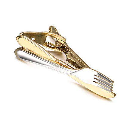 Yoursfs Unique Fork and Knief Tie Clip for Men Gold Silver 316L Stainless Steel Tie Bar Pin Novelty Men's Jewelry - style: Knife and Fork Tie Clip