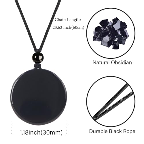 Anjiucc Natural Gemstone Tree of Life Black Obsidian/Golden Obsidian Pendant Necklace for Male and Female Necklace - color: Black obsidian 1