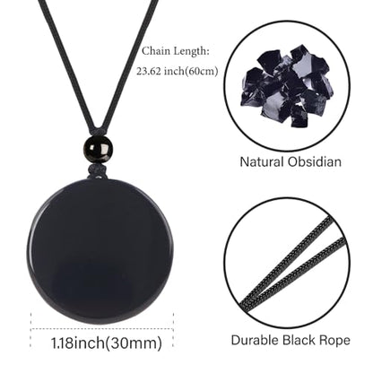 Anjiucc Natural Gemstone Tree of Life Black Obsidian/Golden Obsidian Pendant Necklace for Male and Female Necklace - color: Black obsidian 1