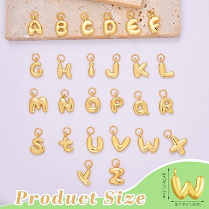 A-Z Bubble Letter Charms 18K Gold Filled Charms for Jewelry Making Gold Initial Alphabet Charms Pendants for Women Men Necklace Choker Bracelet Making - color: Letter W