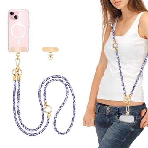 Crystal Phone Strap Crossbody Phone Lanyard Neck, Purple | Crystal Phone Strap Crossbody Rhinestone Anti Theft Layered Strap Crossbody Cell Phone Neck for Women - color: Purple