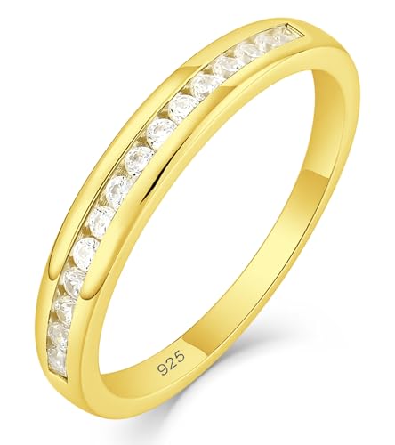 YL Stackable Rings 925 Sterling Silver Halo Birthstone Eternity Bands Jewelry for Women - color: 04-zirconia-Apr-gold