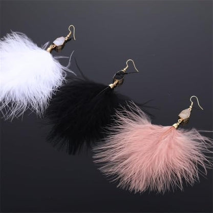 Feather Earrings for Women Boho Bohemian Style Tassel Fringe Statement Drop | Boho Tassel Fringe Statement Drop Earrings Dangle with Bohemian Vibe for Summer Beach Vacation Cruise Festival Outfit - color: Pink