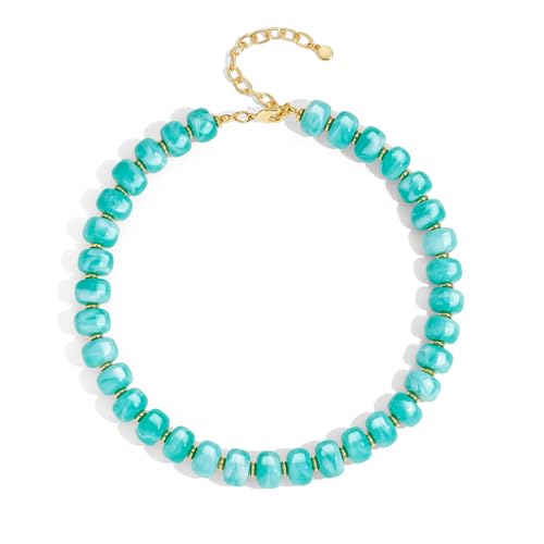 Chunky Beads Necklace for Women Trendy Gold Puffy Heart Choker Necklace Colorful Resin Beaded Heart Pendant Necklaces Statement Jewelry - color: Round-Lake Blue