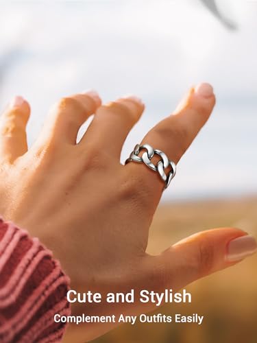 PROSILVER 925 Sterling Silver Adjustable Open Ring for Women, Solid Sterling Silver Stackable Ring, knuckle Finger Ring, Pinky Ring, Come with Box - style: 05 Cuban Link Ring