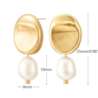 Gold Earrings 14k Gold Plated Hoop Earrings Dainty Pearl hoop Disc Coin Bead Starfish Teardrop Circle Dangle Drop Earrings for Women Hypoallergenic Jewelry Gifts - color: Pearl Earrings-C