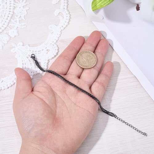 Black Chain Bracelet for Women Men Stainless Steel Cuban Link Bracelet Trendy Dainty Stackable Snake Chain Gift for Birthdays Anniversaries Father's Day Christmas - color: Black
