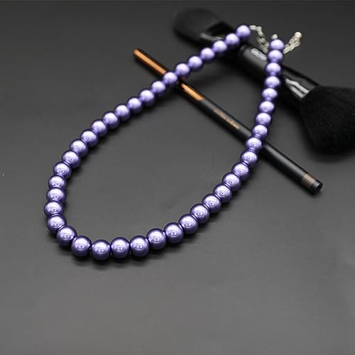 AAA+ Simulated Pearl Strand Necklace Colorful 10mm Pearls Choker Necklaces for Women 1920s Long Costume Jewelry Gift - color: Purple