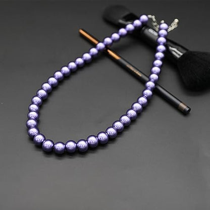 AAA+ Simulated Pearl Strand Necklace Colorful 10mm Pearls Choker Necklaces for Women 1920s Long Costume Jewelry Gift - color: Purple