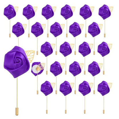 uxcell 24pcs Deep Purple Rose Boutonnieres Flower Pins for Wedding | Buttonholes Pocket Boutonnieres for Wedding Ceremony Anniversary Prom Formal Dinner Party - color: Deep Purple