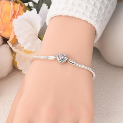 MULA 925 Sterling Silver Snake Chain Charm Bracelet Butterfly Heart Clover with 5A Cubic Zirconia Bracelets for Women - color: Retro Heart