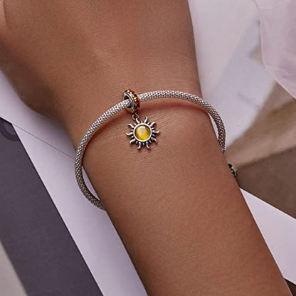 Animal Charms for Bracelets 925 Sterling Silver Bead Charms Bee Butterfly Fox Charm Fits Bracelets and Necklaces Cute Charms for Women - color: Sun