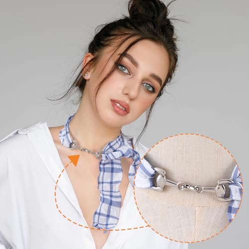 Joez Wonderful Scarf Ring Clip, Wide Band Chunky Chain Silk Scarf Buckle, Shawl Clips Scarf Clasp Holder Scarves Pin - color: (Horsebit) 60mm Silver