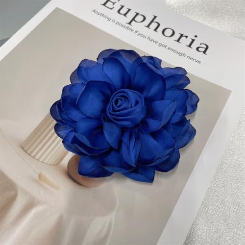Dainty Fabric Rose Flower Large Brooch Lapel Pins Flower Brooches Pin Classic for Wedding Party Dance Banquet for Women Dress Suit Clothes Accessories Jewelry 100mm - color: Royal Blue
