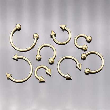 BLISI G23 Solid Titanium Eyebrow Piercing Jewelry, Gold Black Rose Gold Silver Pink Rainbow Eyebrow Rings 16G Curved Barbell,Tiny Vertical Labret Lip Jewelry Rook Piercing Jewelry for Women and Men - color: Gold 2