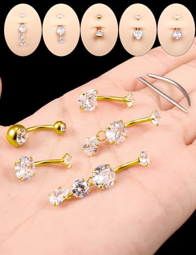Internally Threaded Belly Button Rings Surgical Stee, Extra-Long & Short Simple Belly Rings, 14G Belly Piercing Jewelry,Navel Piercing Jewelry for Women Men 10mm 12mm 14mm 16mm - color: Gold internal thread Belly Button ring 10mm