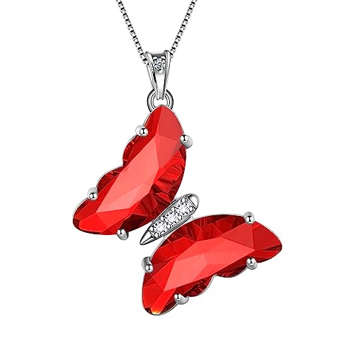 Aurora Tears Butterfly Necklace Earrings Ring Bracelet - Women 925 Sterling Silver Animal Butterflies Birthstone Pendant Crystal Wedding Birthday Jewelry - color: pendant-A.January